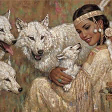 Оригинал схемы вышивки «Девушка с волками» (№330943)