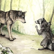 Оригинал схемы вышивки «волк и енот» (№335489)