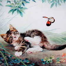 Оригинал схемы вышивки «кот китайская живопись 1» (№337266)