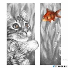 Схема вышивки «кошка с рыбкой»