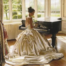 Оригинал схемы вышивки «девушка у рояля» (№337827)