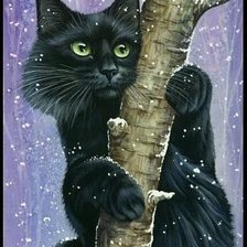Оригинал схемы вышивки «Черный кот на дереве» (№346017)