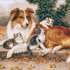Оригинал схемы вышивки «собака и котята» (№349978)