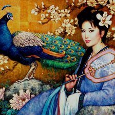Оригинал схемы вышивки «Китаянка с павлином» (№356391)