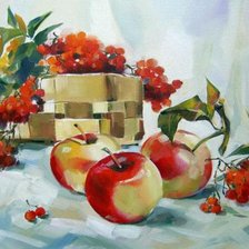 Оригинал схемы вышивки «Натюрморт с рябиной и яблоками (по картине Л. Скрипченко)» (№356861)