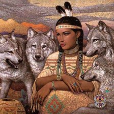 Оригинал схемы вышивки «Индейская девушка с волками» (№360919)
