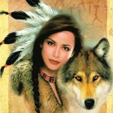 Индейская девушка с волком