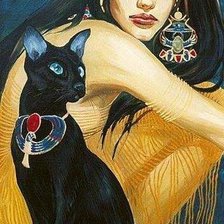Схема вышивки «девушка и черная кошка»
