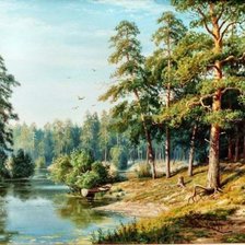 Оригинал схемы вышивки «Пейзаж, лес, река» (№361466)