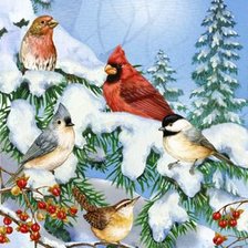 Схема вышивки «птицы в зимнем лесу»