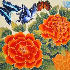 Схема вышивки «Натюрморт, цветы, бабочки»