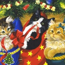 Оригинал схемы вышивки «рождественские котята» (№380540)