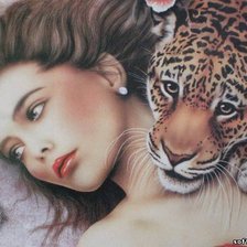 Схема вышивки «девушка и леопард»
