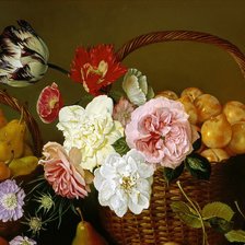 Оригинал схемы вышивки «Натюрморт, цветы, фрукты» (№381669)
