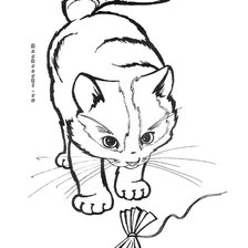 Оригинал схемы вышивки «кошка с игрушкой» (№393429)