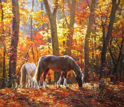 Осень - пейзаж, природа, осень, лошадь - оригинал