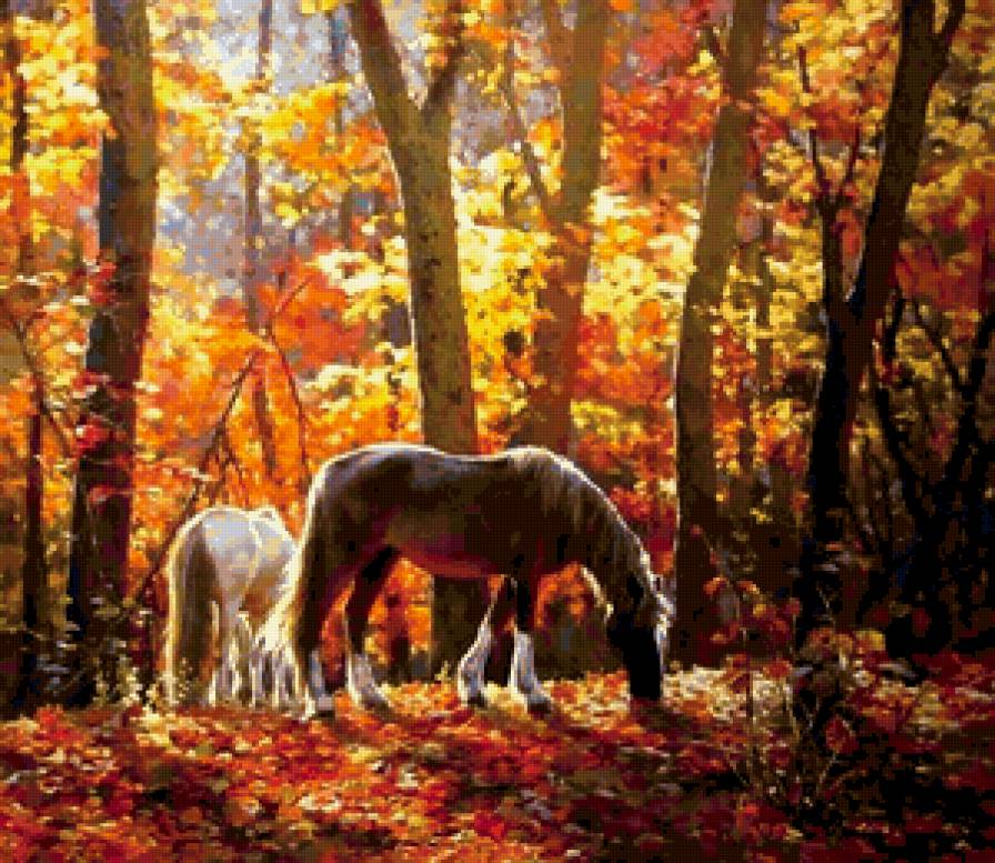 Осень - лошадь, осень, природа, пейзаж - предпросмотр