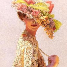 Оригинал схемы вышивки «дама в шляпке с цветами» (№403955)