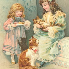 Схема вышивки «Дети с кошками»