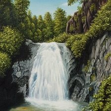 Оригинал схемы вышивки «Пейзаж, лес, река, горы, водопад» (№411552)