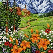 Схема вышивки «пейзаж - цветы и горы»