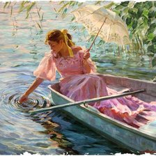 Оригинал схемы вышивки «Девушка в лодке» (№415473)