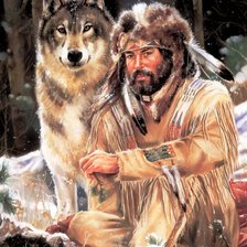Схема вышивки «Волк и охотник»