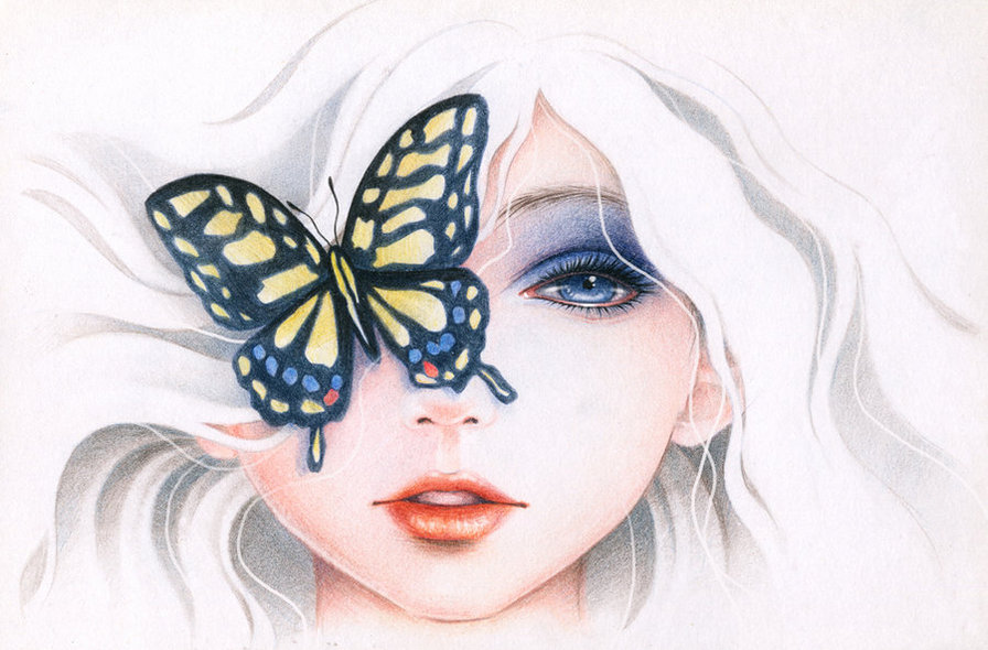 Портрет с бабочкой - бабочка, девушка, портрет - оригинал