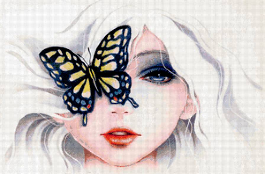 Портрет с бабочкой - бабочка, портрет, девушка - предпросмотр