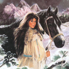 Оригинал схемы вышивки «девушка и конь» (№422462)