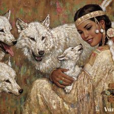Оригинал схемы вышивки «Индейская девушка и волки» (№427400)