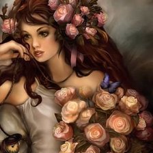 Схема вышивки «Девушка и розы»