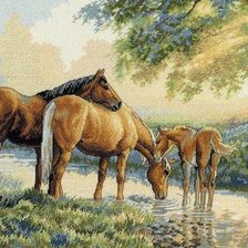 Схема вышивки «лошади на водопое»
