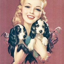 Схема вышивки «девушка со щенками»