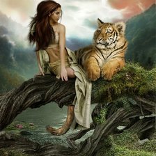 Схема вышивки «девушка и тигр»