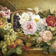 Схема вышивки «натюрморт с цветами и виноградом»