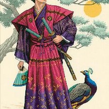 Схема вышивки «Самурай с павлином»