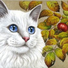 Оригинал схемы вышивки «кошки и ягоды» (№452900)