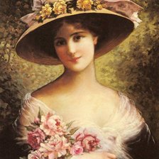 Схема вышивки «девушка в шляпке с цветами»