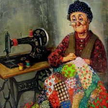 Оригинал схемы вышивки «Бабушка за шитьем» (№460153)