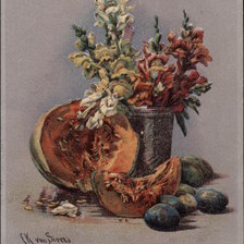 Схема вышивки «Flowers in Vase surrounded by Fruit»