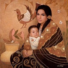 Схема вышивки «Индейская девушка с ребенком»