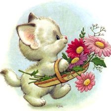 Оригинал схемы вышивки «Котёнок с цветами» (№473425)