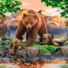 Схема вышивки «семья медведей»