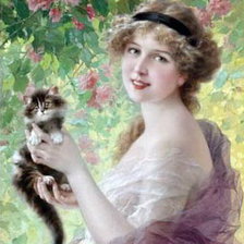 Оригинал схемы вышивки «Дама с котенком» (№490202)