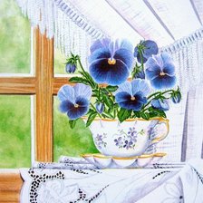 Схема вышивки «цветы на окне»