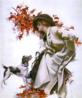 Осень - осень, девушка, собака, листья - оригинал