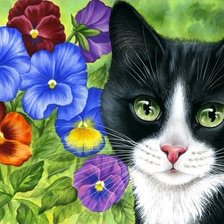 Схема вышивки «кошки и цветы»