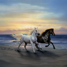 Схема вышивки «кони на морском берегу»