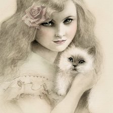 Оригинал схемы вышивки «Девочка с котенком» (№500484)